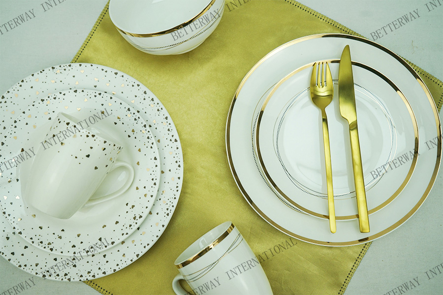 New bone china dinnerware with gold design