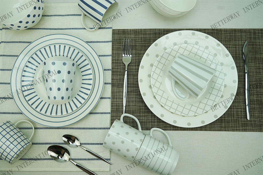 New bone china dinnerware with dots/stripes design