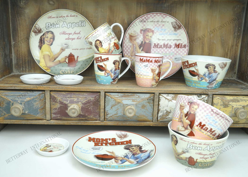 Porcelain dinnerware with vintage coffee design