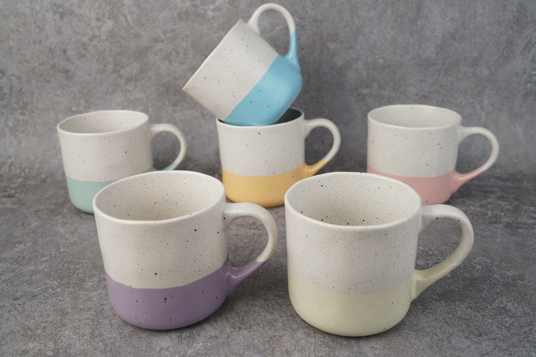 stoneware coffee mug set 2 tone colors with speckle pattern