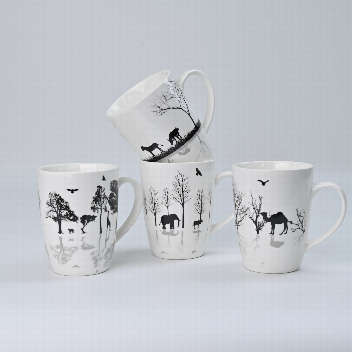 new bone china coffee mug with black animal design