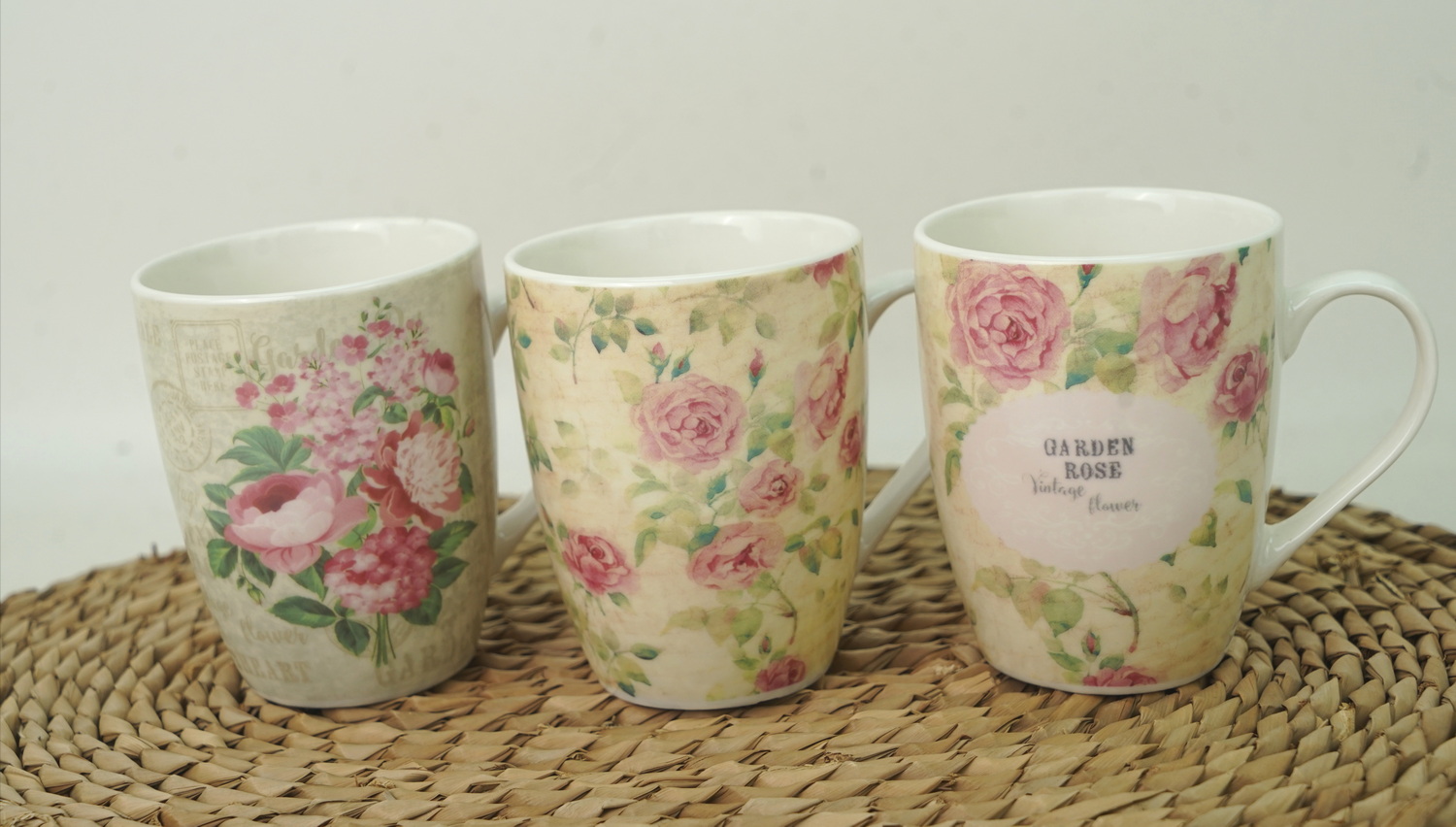 new bone china mug set with rose flower design