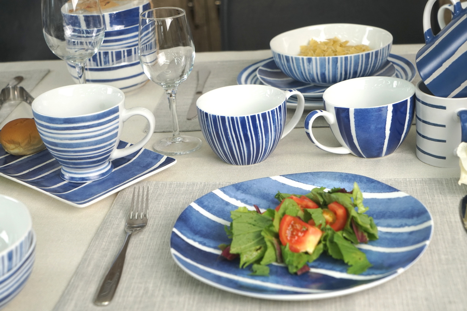 porcelain dinnerware set with blue design