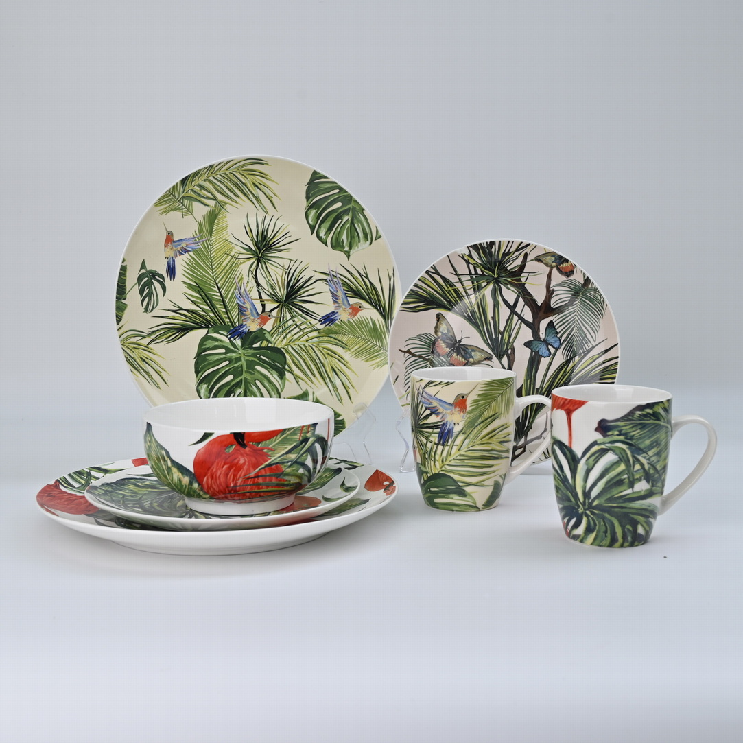 new bone china dinnerware set jungle leaves birds design