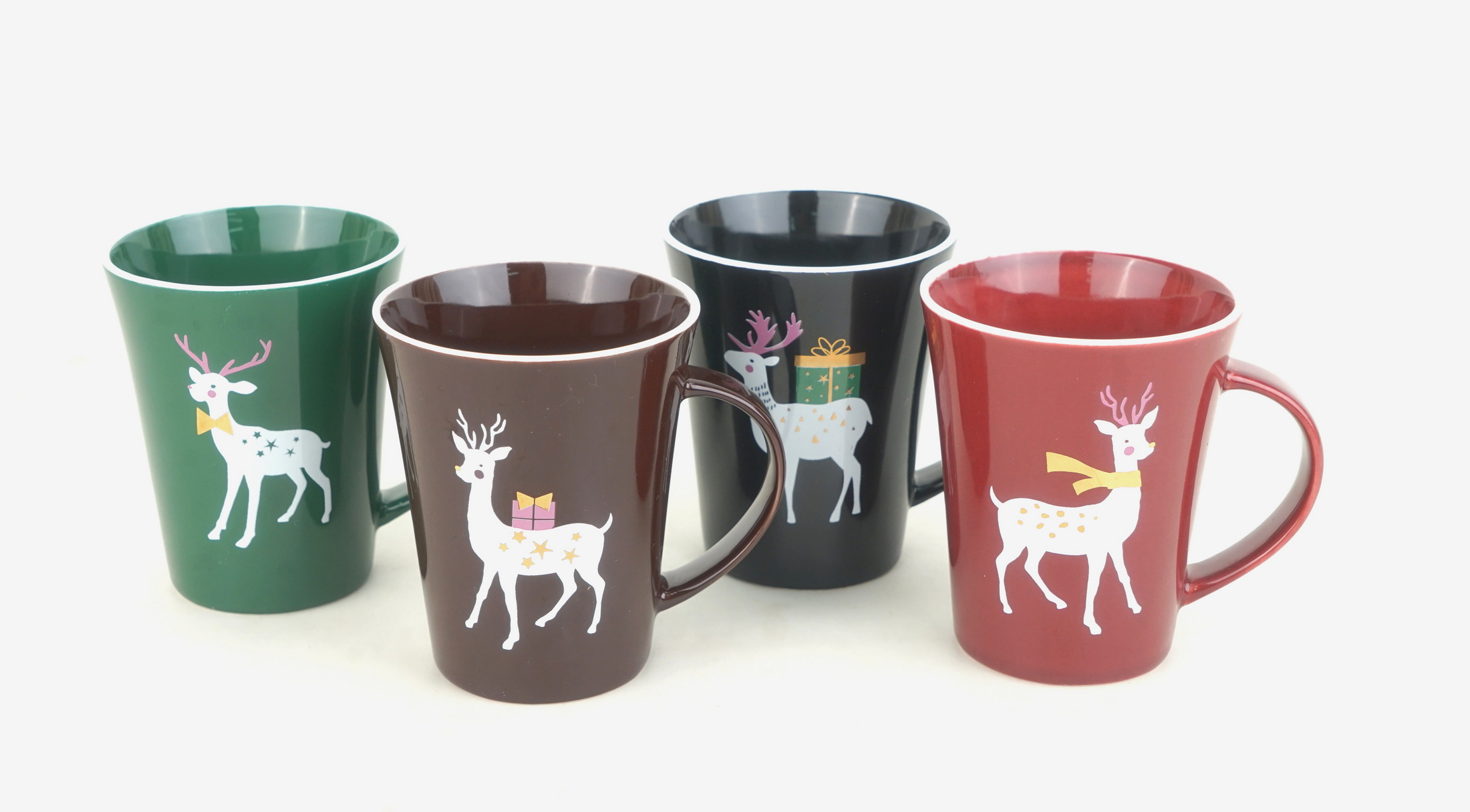 new bone china coffee mug solid color with Christmas deer design