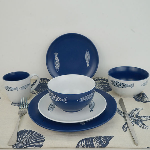 Stoneware dinnerware blue and white color with ocean design