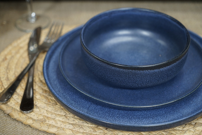 stoneware reactive glaze dinnerware set blue color LS063