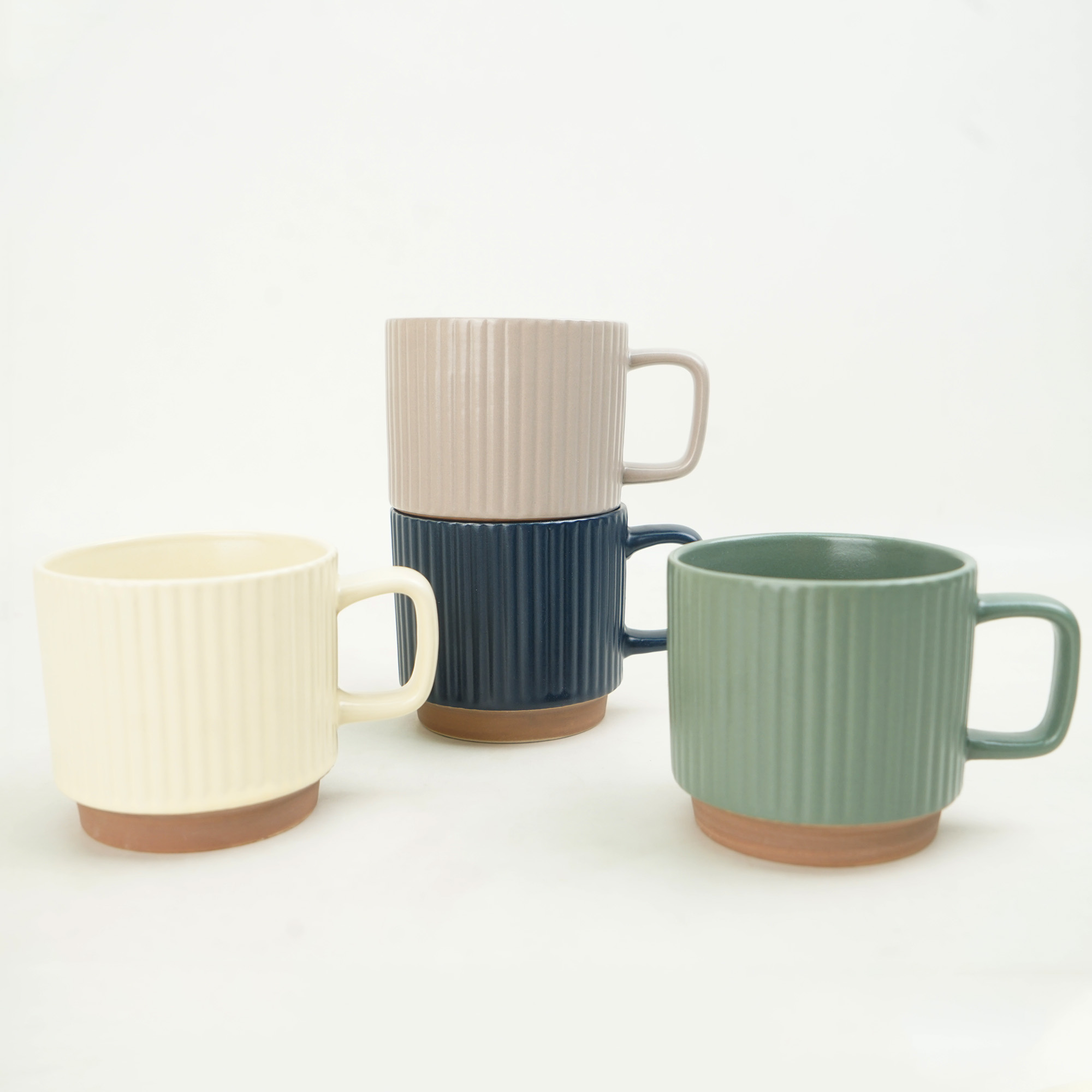 stoneware stackable mug embossed with lines LS067