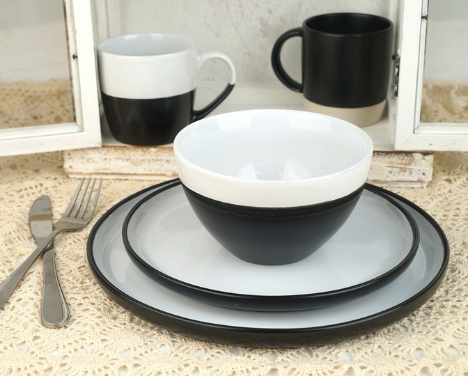 stoneware white and black matte color dinnerware set LS071