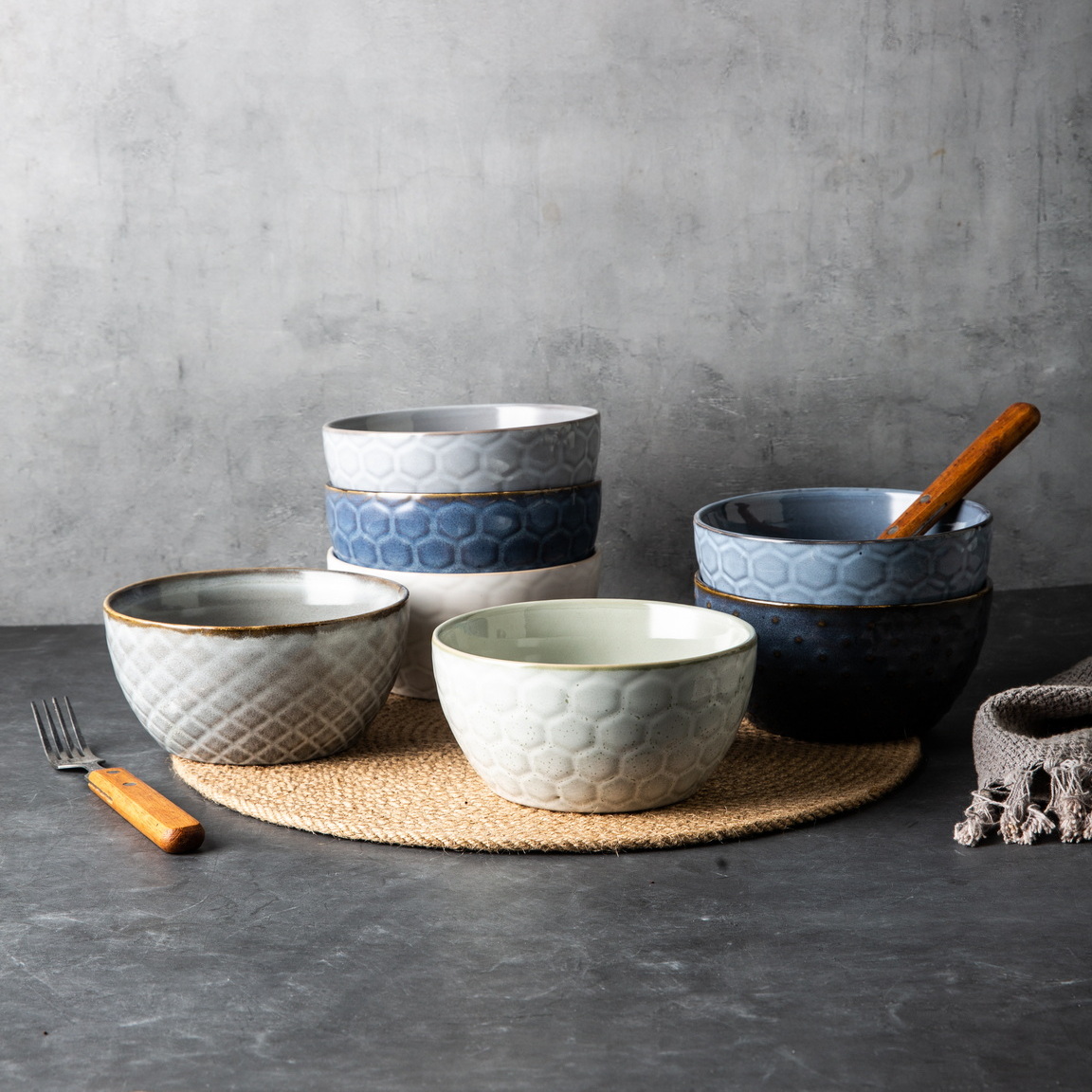 stoneware reactive glaze bowl set