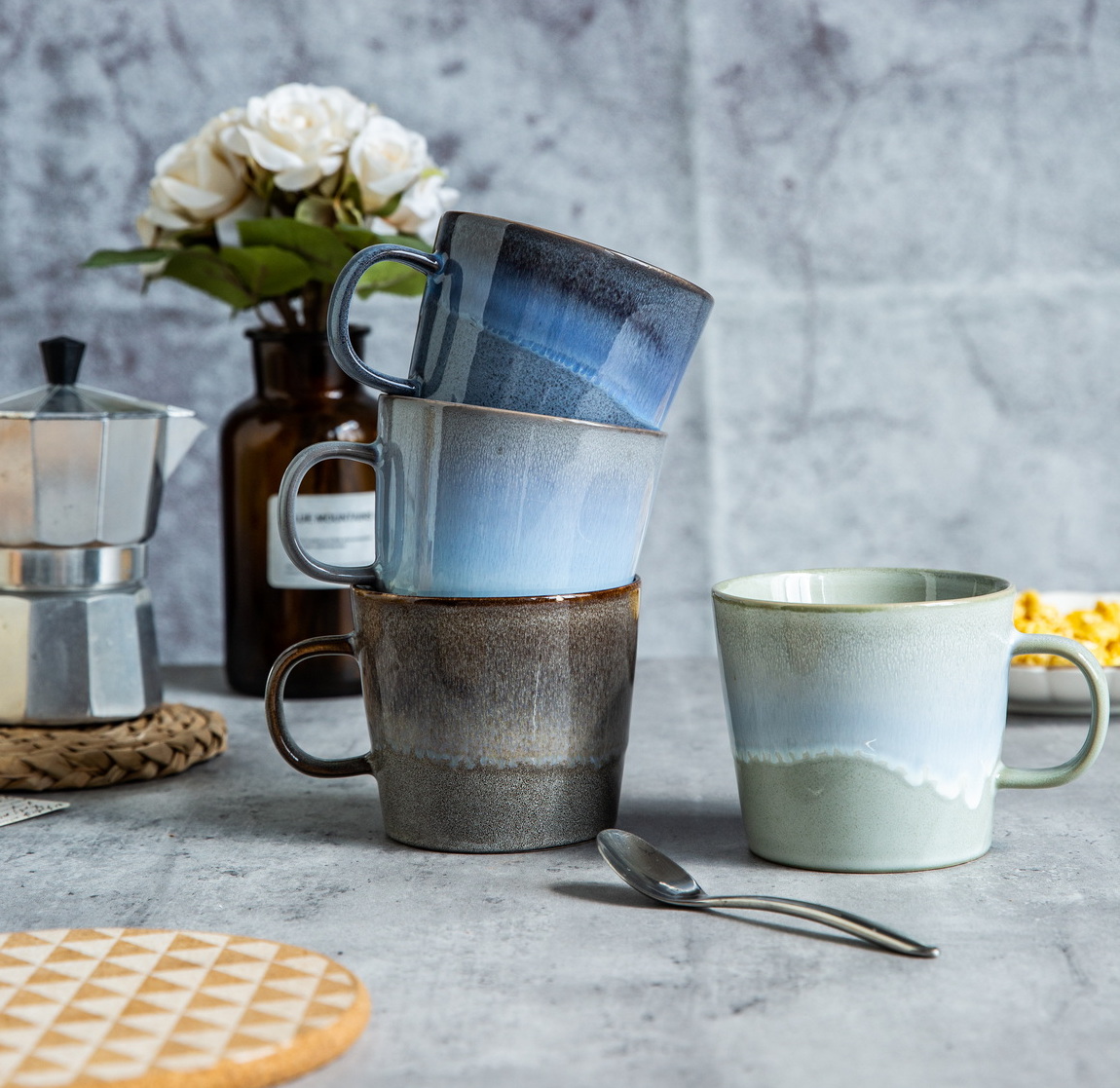 stoneware reactive glaze mug set