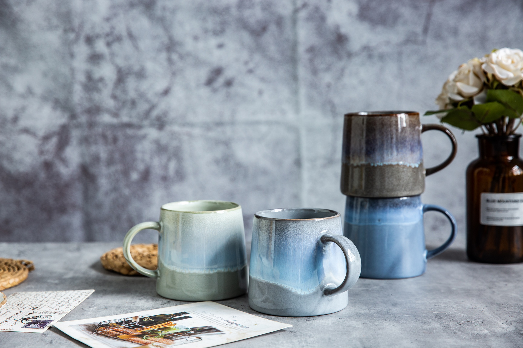 stoneware reactive glaze mug set