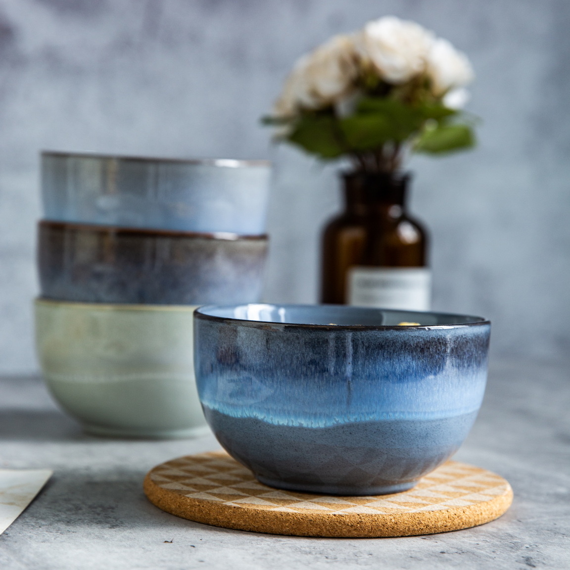 stoneware reactive glaze bowl set