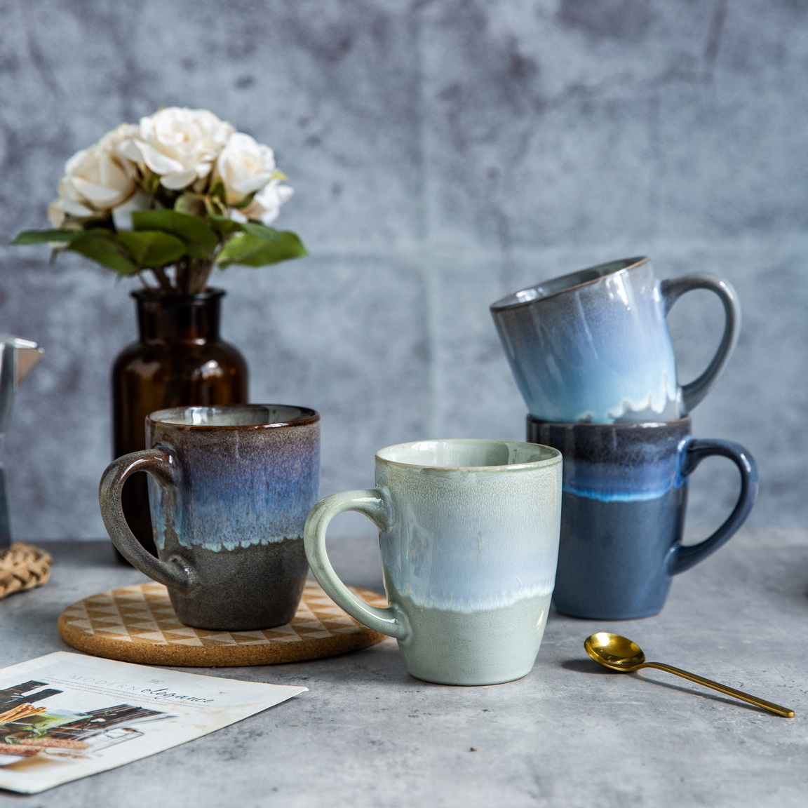 stoneware reactive glaze mug set