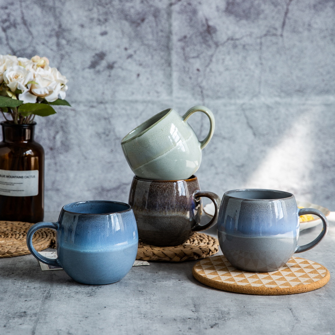 stoneware reactive glaze mug set