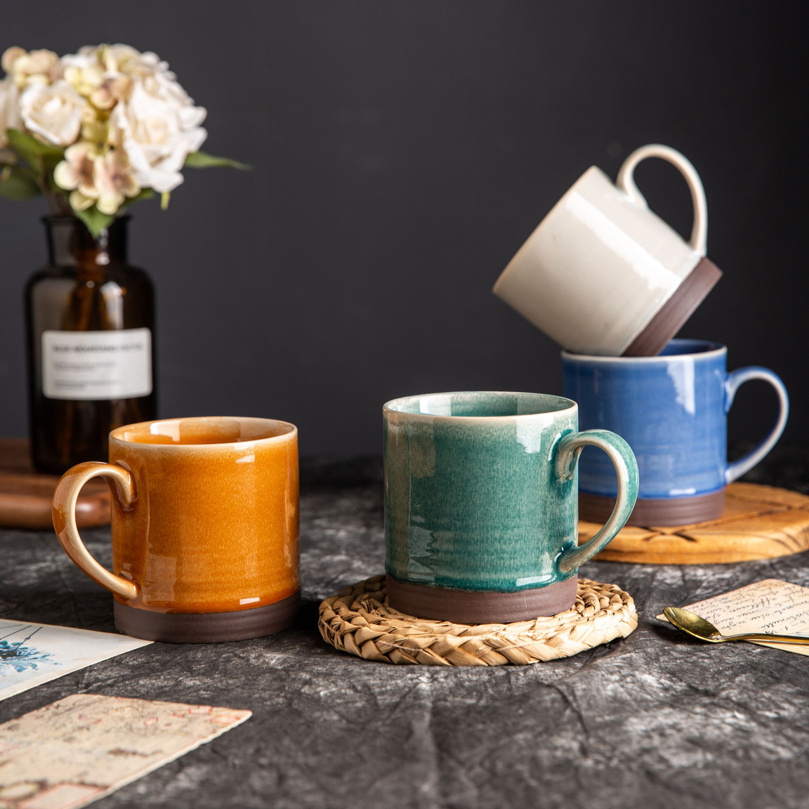 stoneware reactive glaze mug set