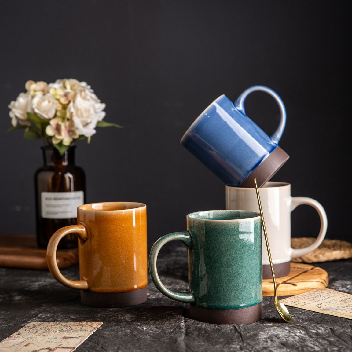 stoneware reactive glaze mug set