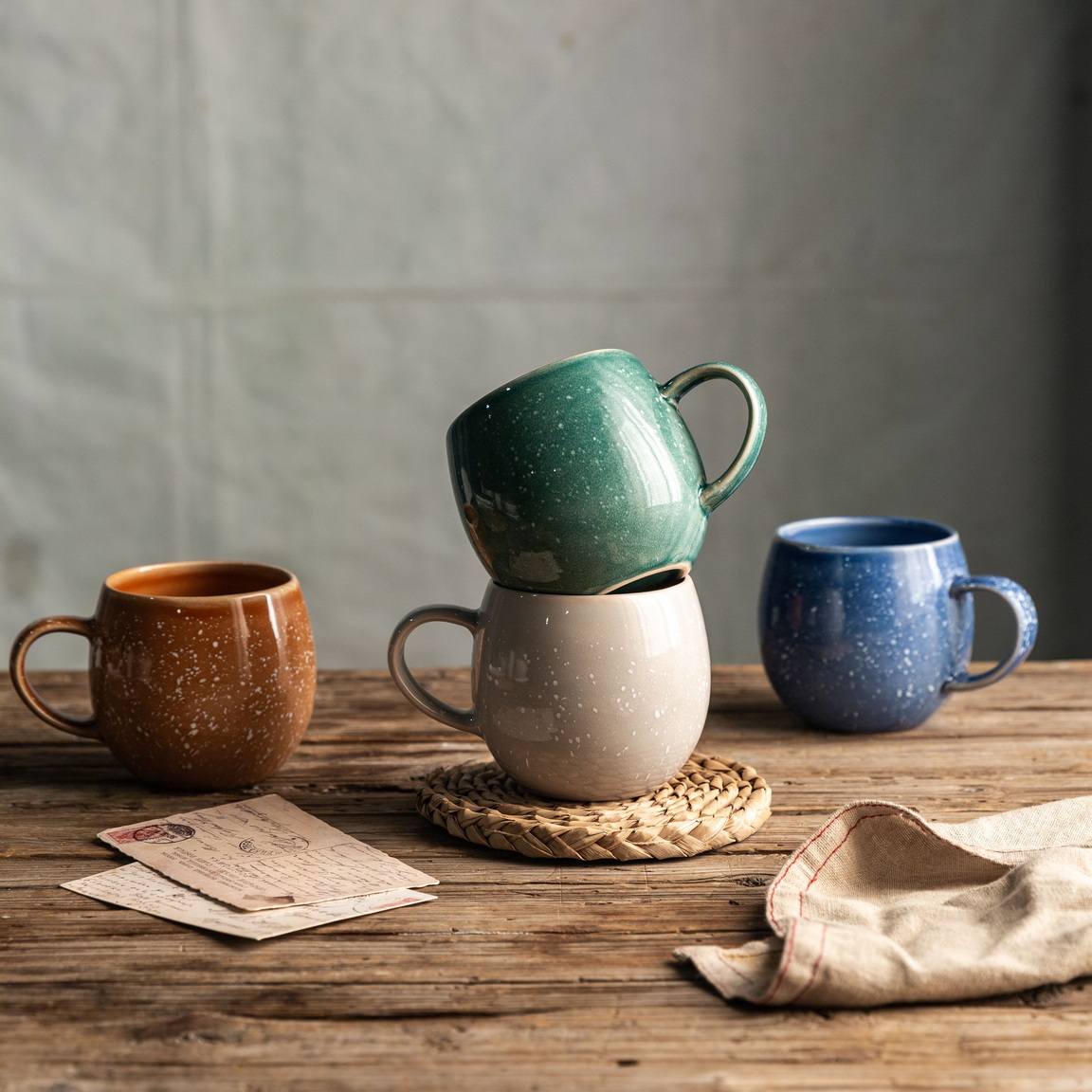 stoneware reactive glaze belly mug set