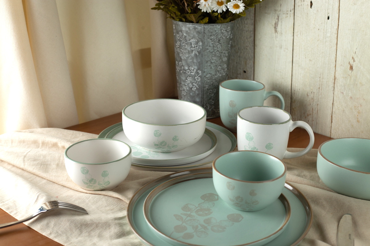 stoneware spring color dinnerware set printing with leaves