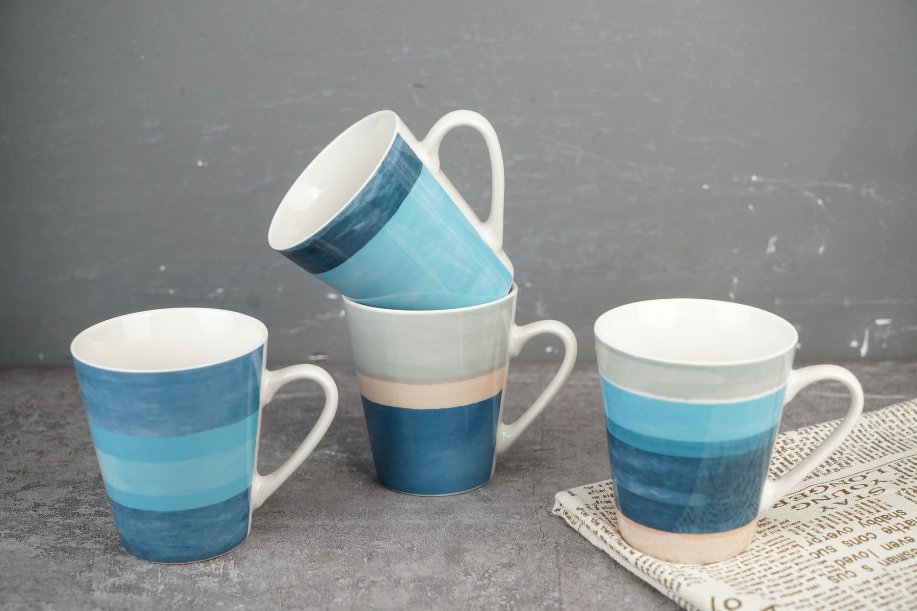 new bone china conical mug with blue design