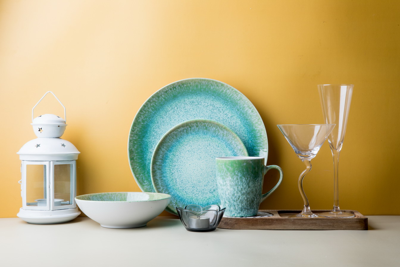 Stoneware green color reactive glaze dinnerware set QX683
