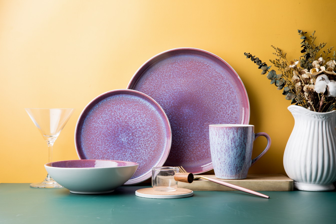 Stoneware purple color reactive glaze dinnerware set QX683