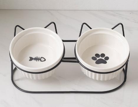 2x new bone china 300ml  pet bowl with cartoon shaped iron holder PE9020