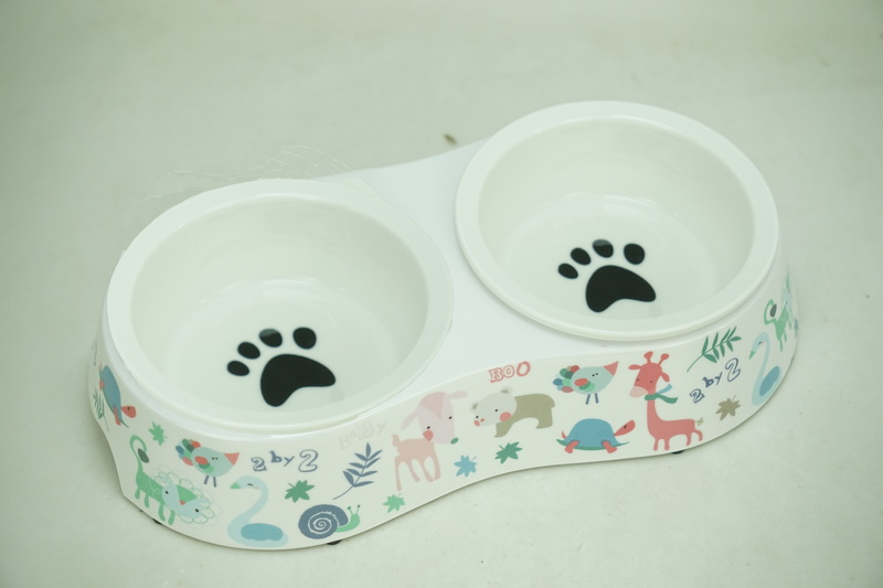 2x new bone china 350ml pet bowl with melamine printing holder PE9052