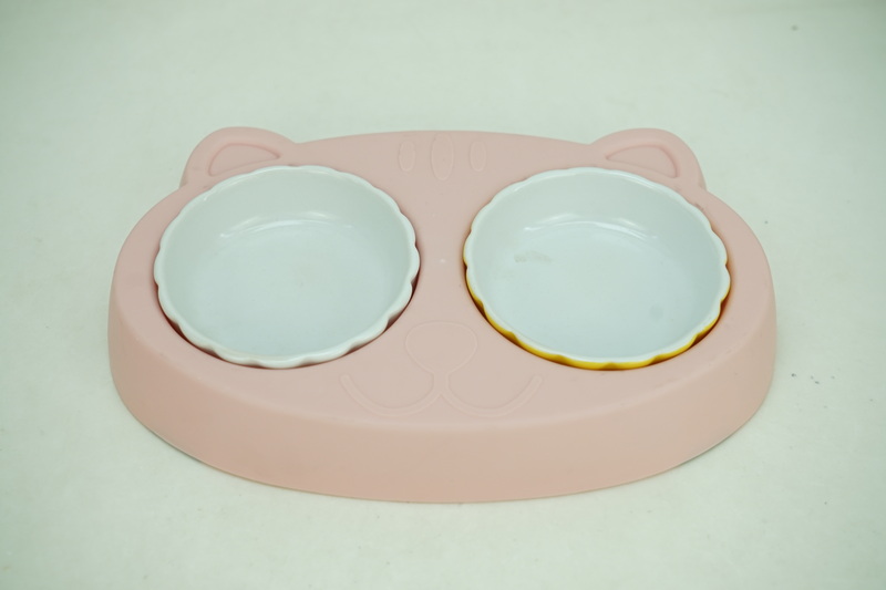 2x stoneware 100ml pet bowl with plastic holder   PE9061